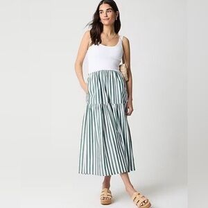 J. Crew Green White Striped Tiered Knit Mixy Midi Dress XL